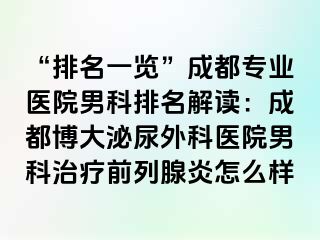 “排名一览”成都专业医院男科排名解读：成都博大泌尿外科医院男科治疗前列腺炎怎么样