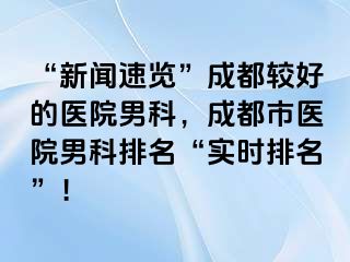 “新闻速览”成都较好的医院男科，成都市医院男科排名“实时排名”！
