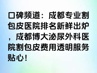 口碑频道：成都专业割包皮医院排名新鲜出炉，成都博大泌尿外科医院割包皮费用透明服务贴心！