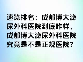 速览排名：成都博大泌尿外科医院到底咋样，成都博大泌尿外科医院究竟是不是正规医院？